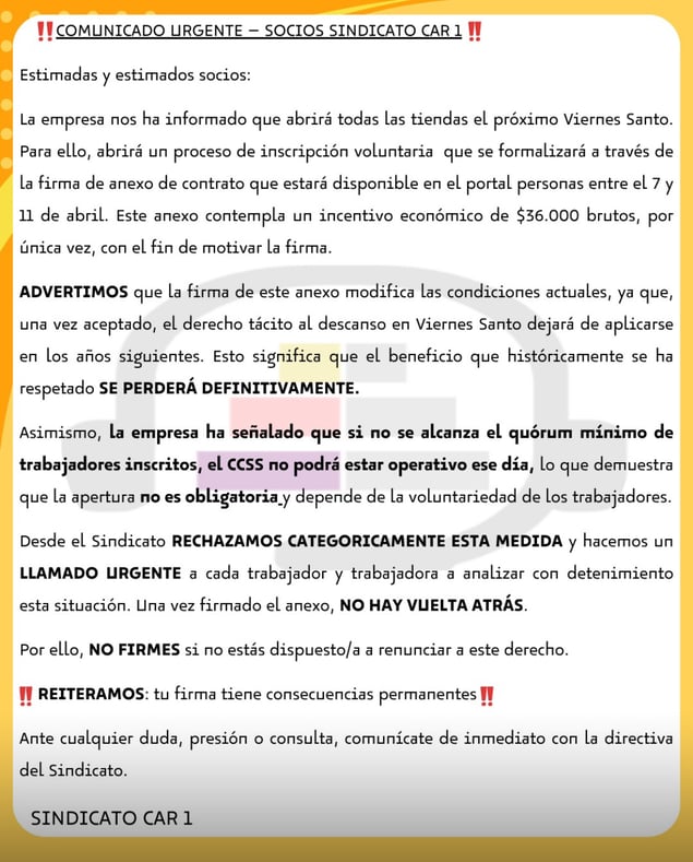 COMUNICADO URGENTE VIERNES SANTO